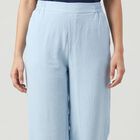 Women's Light Blue Wide Leg Elastic Waist Trousers, Light Blue, small
