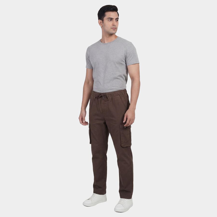 Men's Brown Slim Fit Casual Trousers, Brown, large