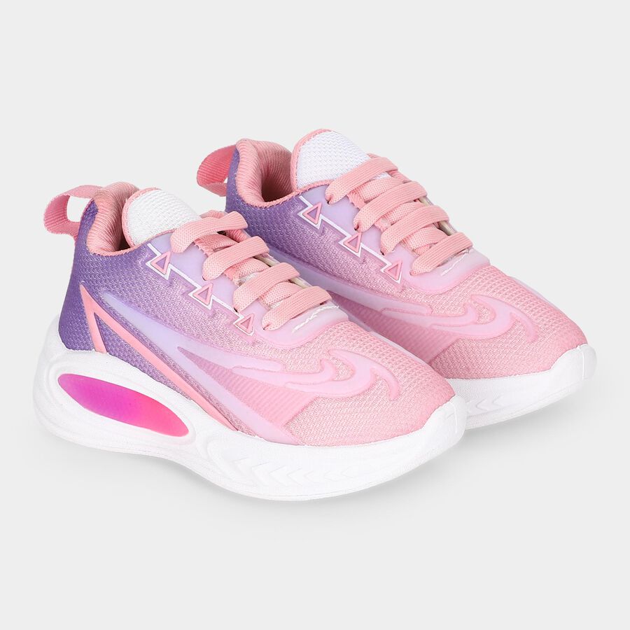 Girls Pink Lace-Up Sneakers, Pink, large