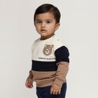 Infants Beige and Navy Blue Cotton Crew Neck Casual Sweatshirt, गहरा पीला, small image number null