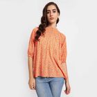 All Over Print Elbow Sleeve Top, Orange, small image number null