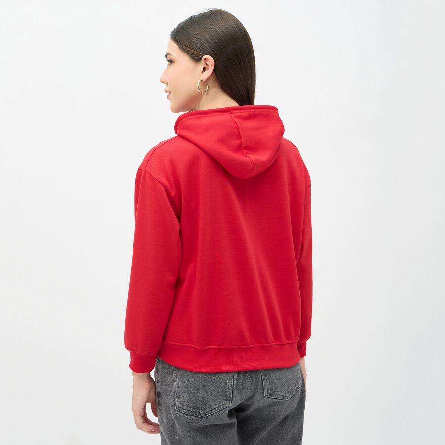 Women's Bright Cherry Red Crew Neck Casual Sweatshirt, लाल, large image number null