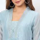 Women's Blue Round Neck Solid Kurta, हल्का नीला, small