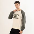Men's White and Olive Green Crew Neck Casual Sweatshirt, Off White, small image number null