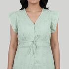 Women's Light Green Cotton Round Neck Floral Print Ruffle Sleeve Dress, Light Green, small