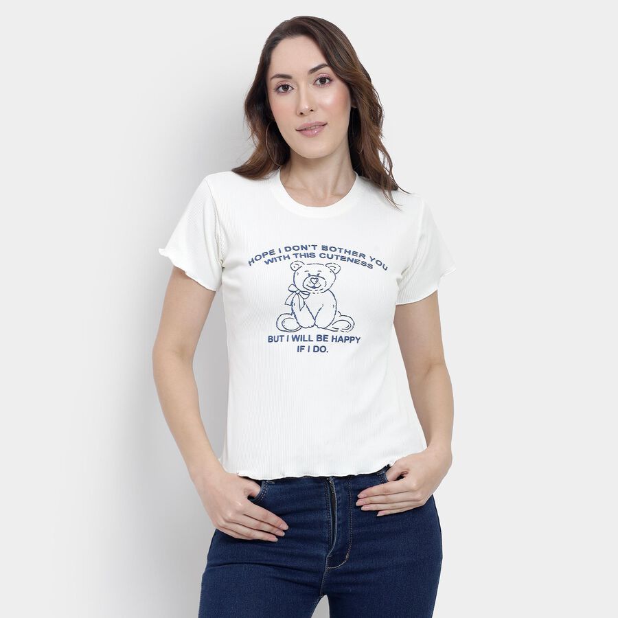 Ladies' Round Neck T-Shirt, Off White, large