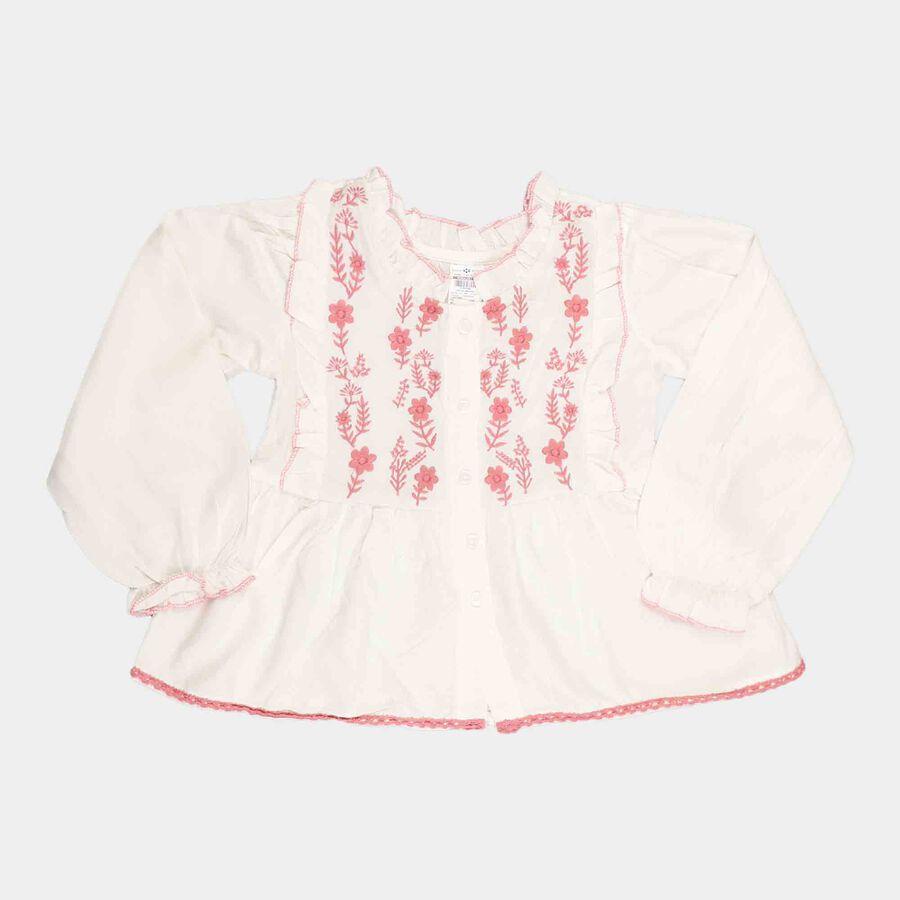 Girls Embellished Full Sleeve Top, Off White, large image number null