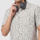 Men's Charcoal Cotton Floral Regular Fit Casual Shirt, चारकोल, small