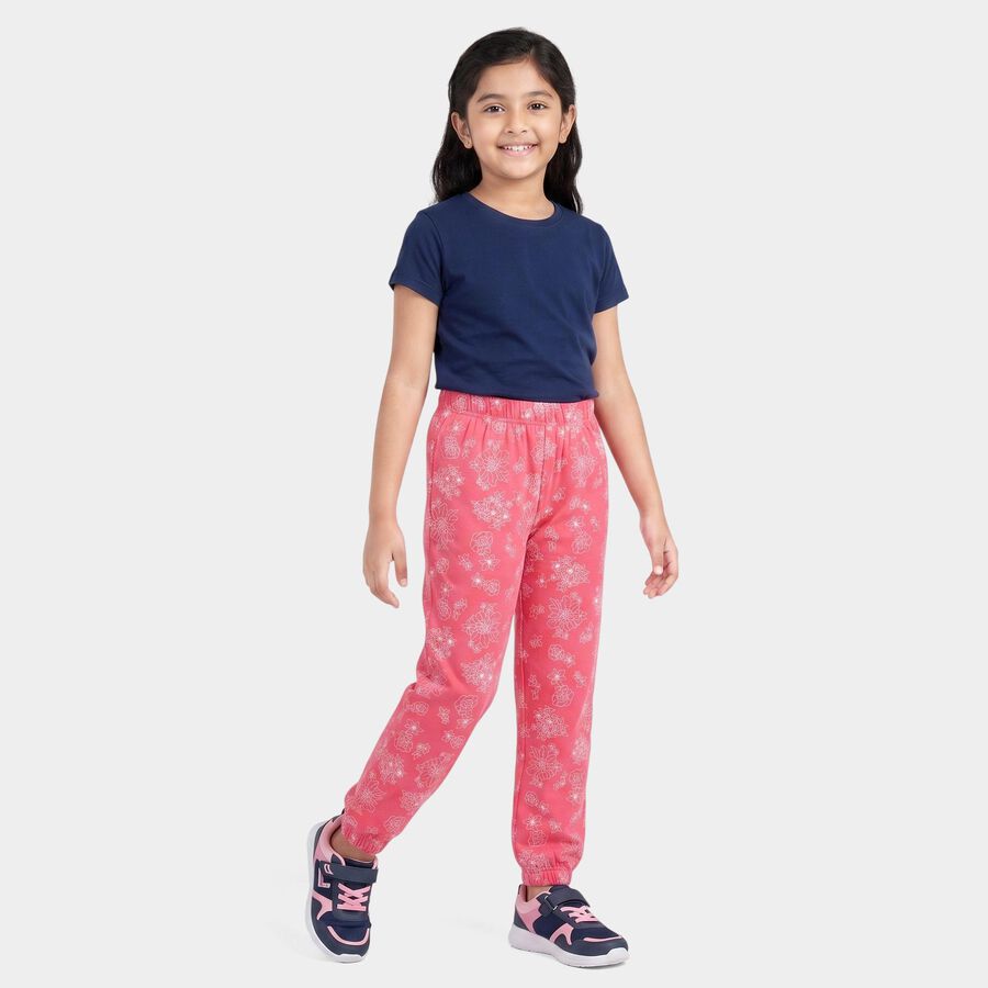 Girls' Pink Jogger Fit Floral Printed Pyjama, रानी (फ्यूशिया), large