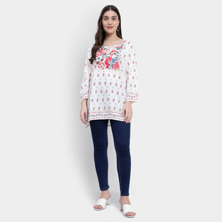 3/4th Sleeves Straight Kurti, White, large image number null