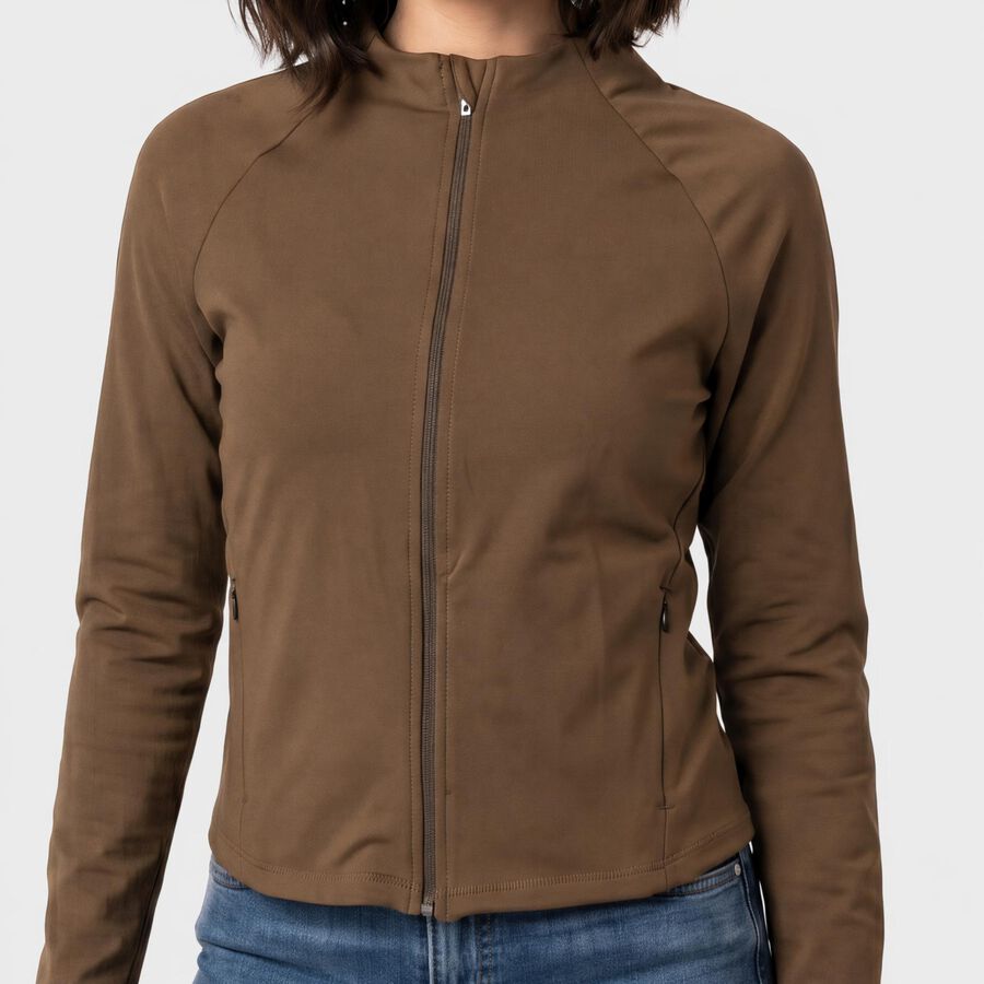 Women's Brown Stand Collar Windbreaker Jacket, भूरा, large
