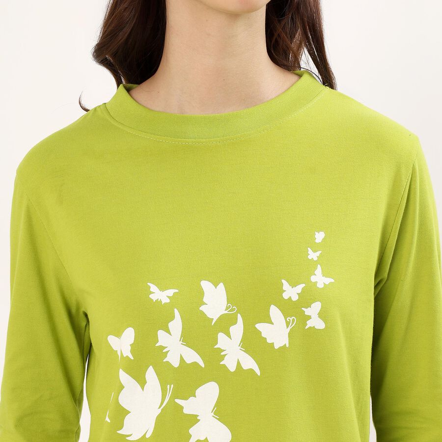 Women's Bright Lime Green Round Neck Casual Top, हल्का हरा, large image number null