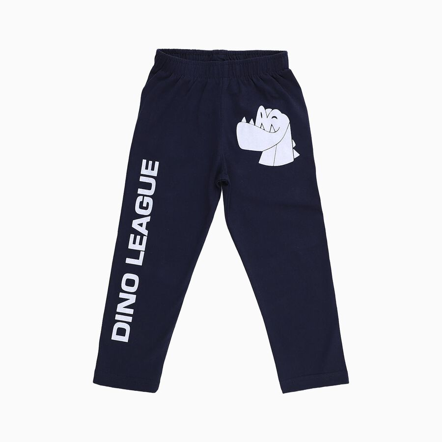 Boys' Navy Blue Cotton Blend Dinosaur Print Pyjama, Navy Blue, large image number null