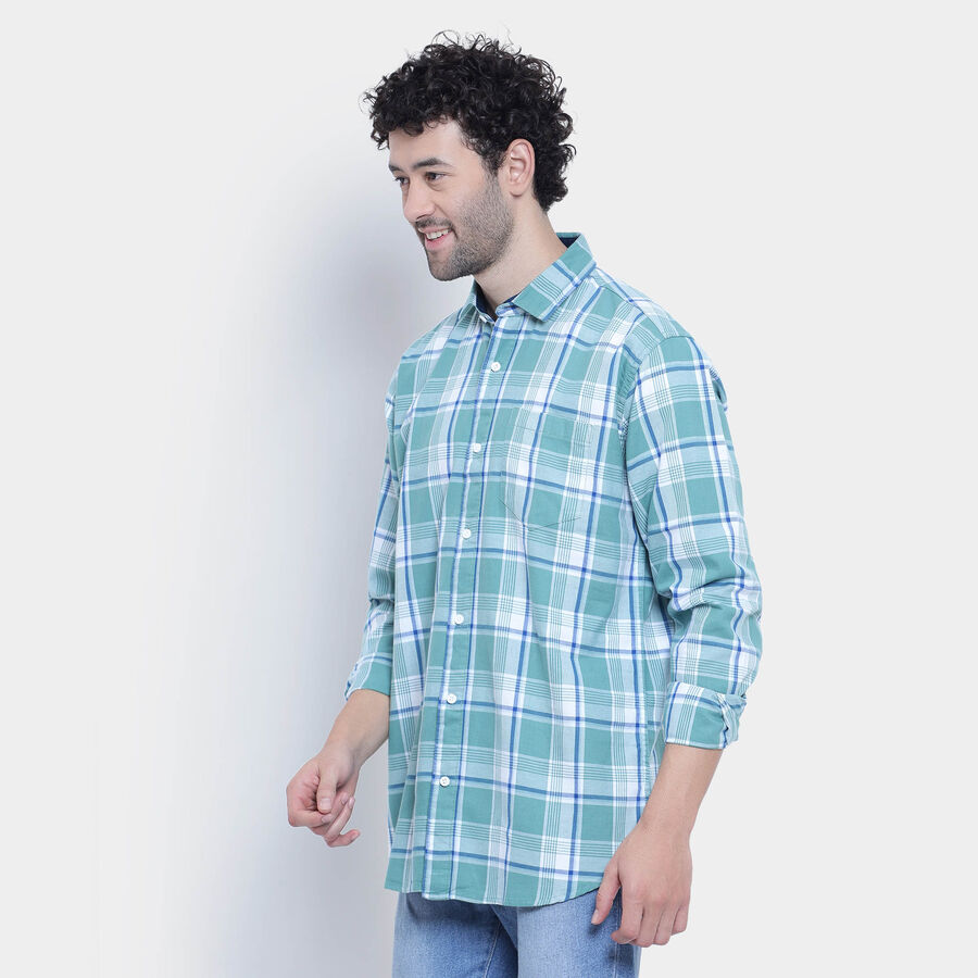 Cotton Checks Casual Shirt, Light Green, large image number null
