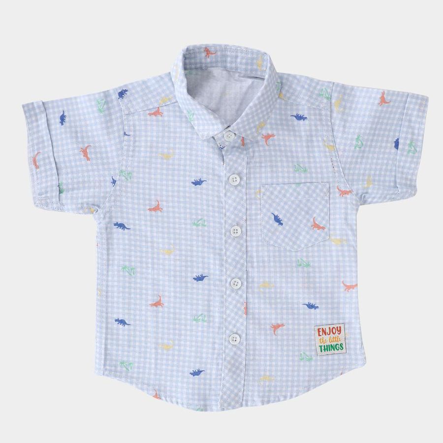 Infants Light Blue Cotton Half Sleeve Classic Casual Shirt, White, large image number null