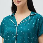 Women's Dark Teal Green Button-Down Printed Night Suit, Dark Green, small