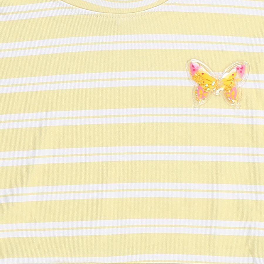 Girls Soft Yellow Round Neck Casual T-Shirt, पीला, large