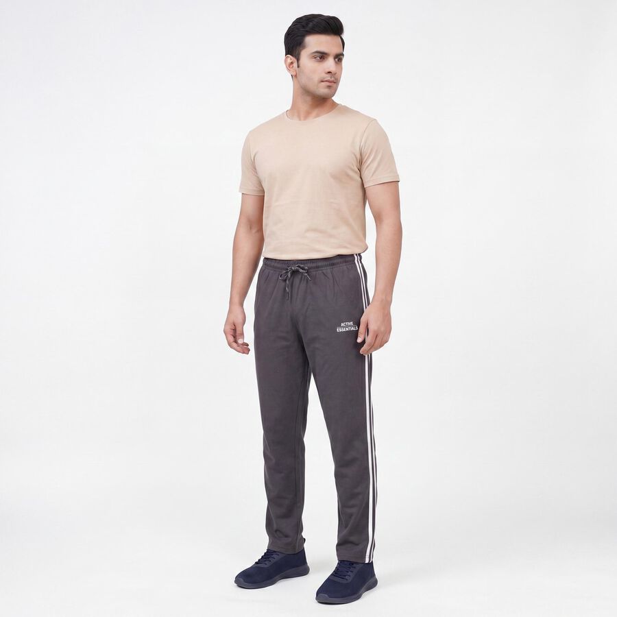 Men's Dark Grey Regular Fit Solid Track Pants, Dark Grey, large