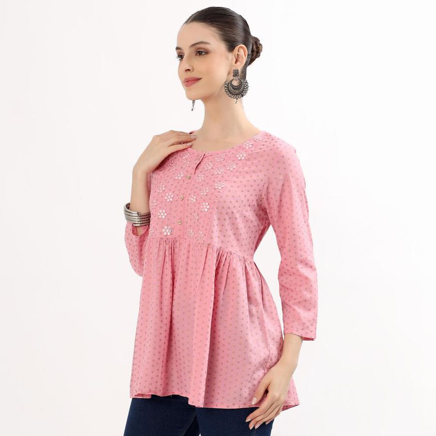 Women's Soft Dusty Pink Round Neck Embroidered Kurti, Pink, large image number null