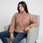 Women's Light Pink Stand Collar Puffer Jacket, Light Pink, small