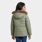 Girls' Sage Green Hooded Puffer Jacket, Light Green, small