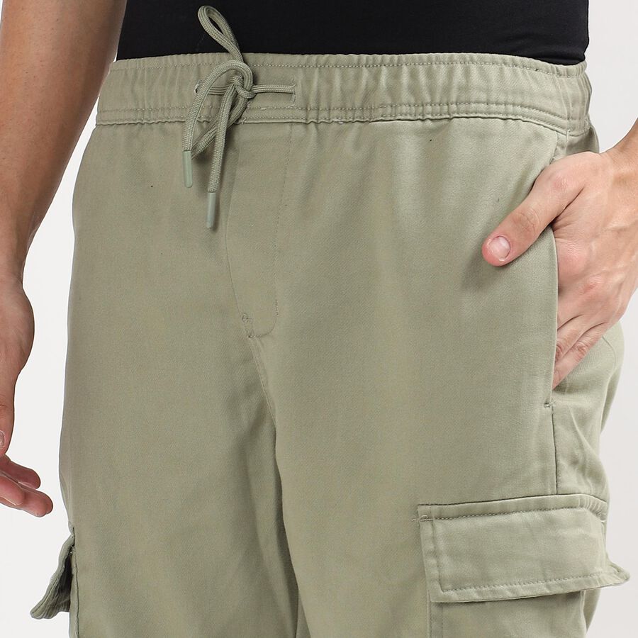 Men's Muted Olive Green Slim Fit Cargo Trousers, Light Green, large image number null