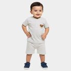 Infants' Grey 100% Cotton Henley Neck Graphic Print Baba Suit, Light Grey, small