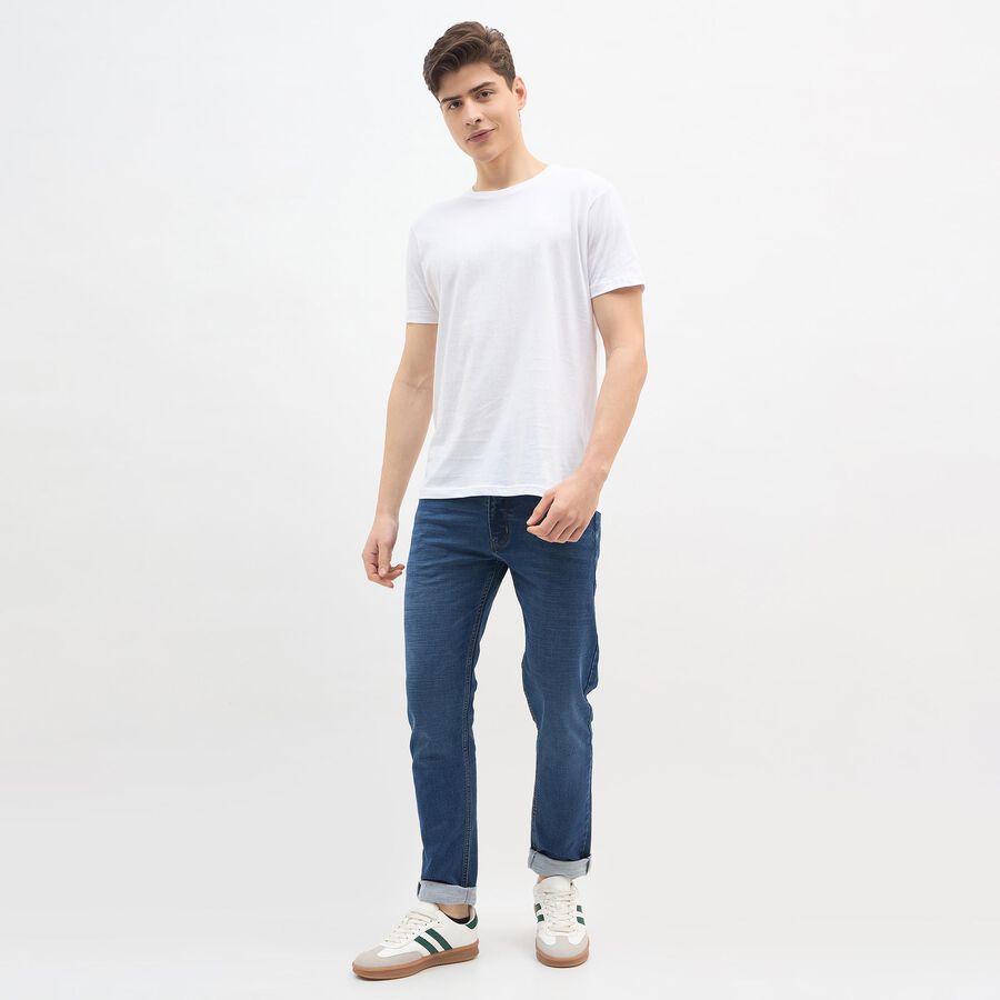 Men's Snow White Round Neck Casual T-Shirt, White, large