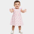Infants' Pink and White Regular Fit Cherry Printed Striped Frock, Pink, small