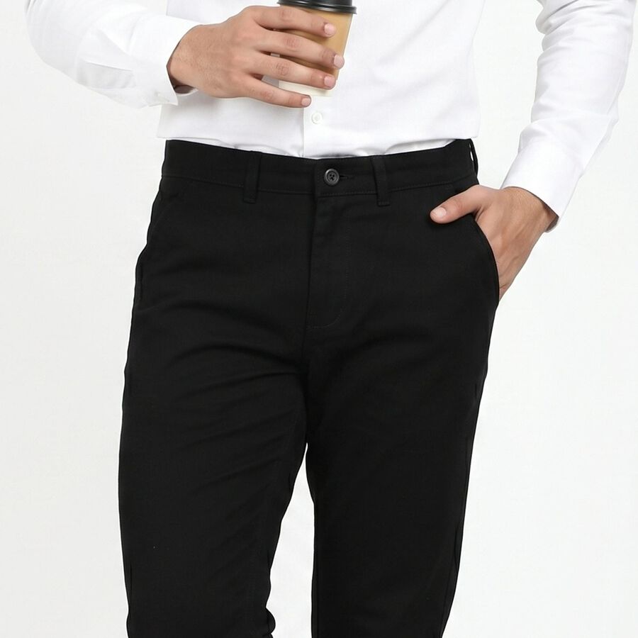 Men's Black Slim Fit Chino Trousers, काला, large