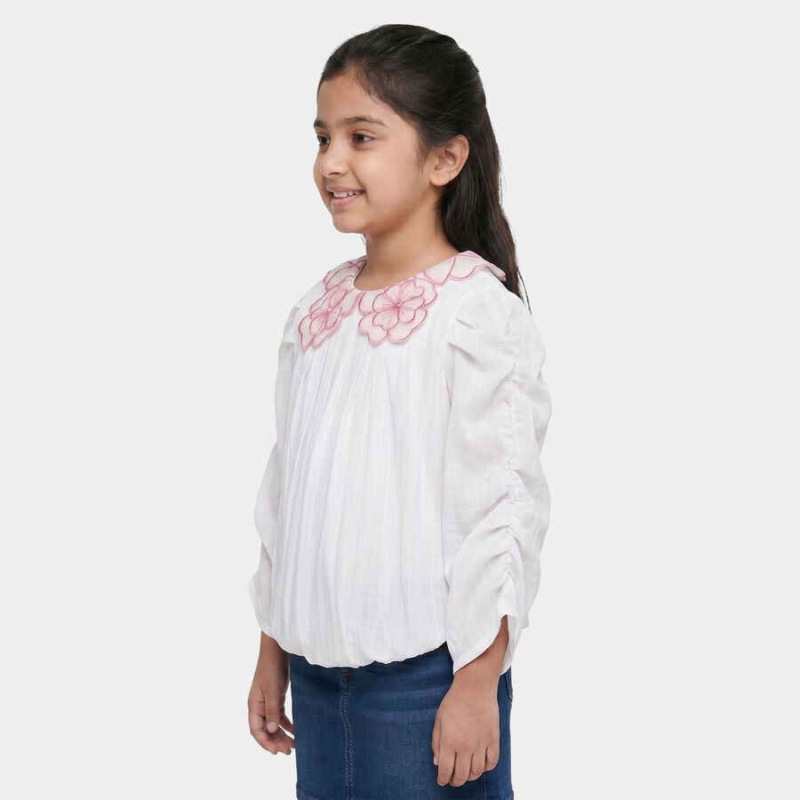 Girls White Round Neck Regular T-Shirt, सफ़ेद, large