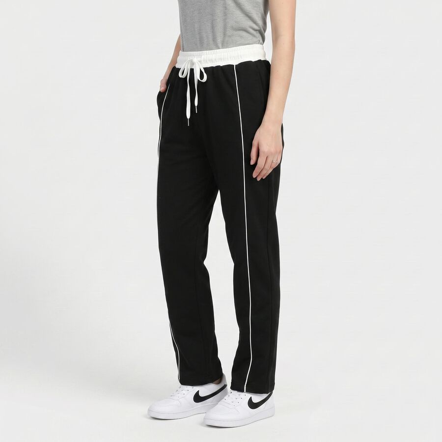 Women's Black Side-Striped Track Pants, काला, large