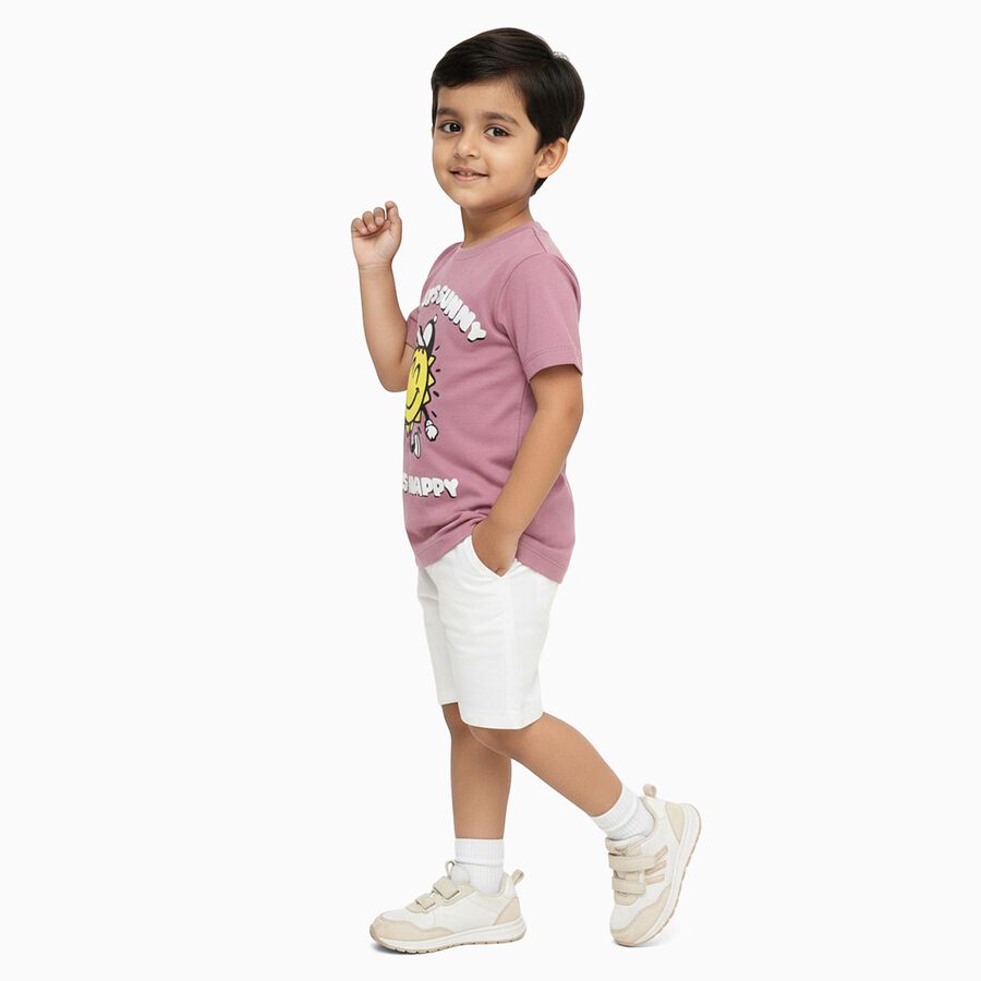 Boys Muted Dusty Pink Cotton Round Neck Casual T-Shirt, Pink, large image number null