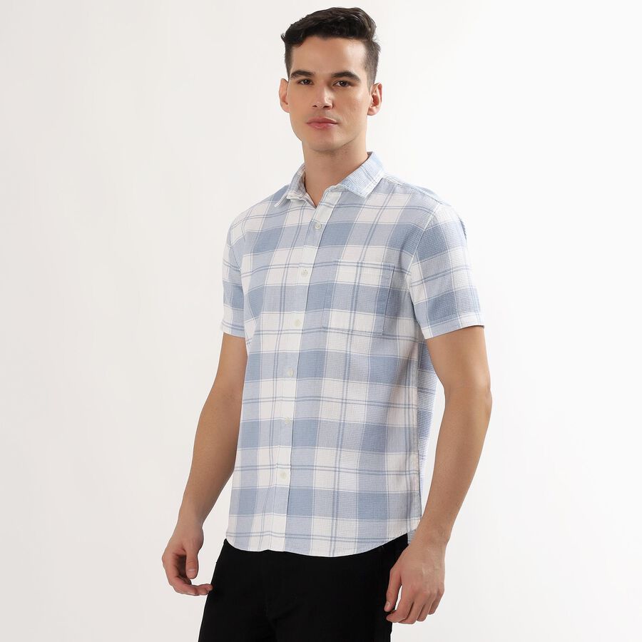 Men's Light Blue Cotton Half Sleeve Classic Casual Shirt, Light Blue, large image number null
