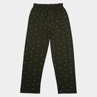 Girls Olive Green Straight Fit Printed Pyjama, Olive, small