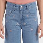 Girls' Light Blue Straight Fit Embroidered Jeans, मिश्रित नीला, small