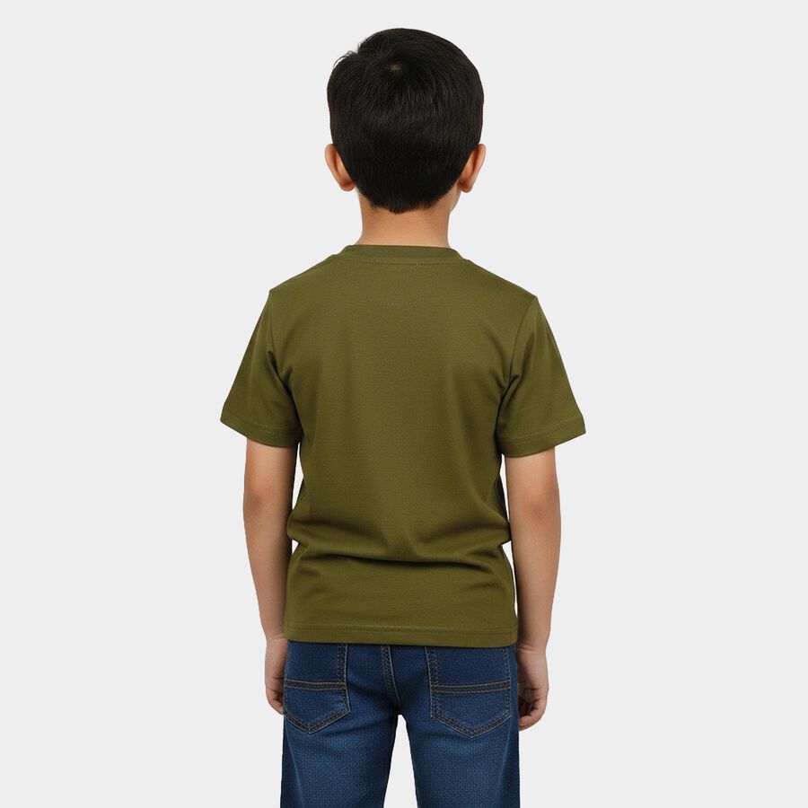 Boys Olive Green Round Neck Regular Boys T-Shirt, ओलिव, large