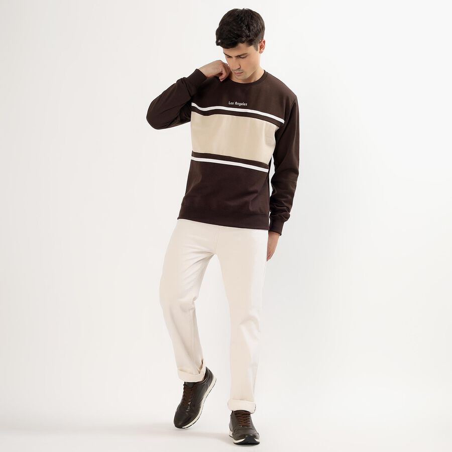 Men's Dark Chocolate Brown Crew Neck Casual Sweatshirt, भूरा, large image number null
