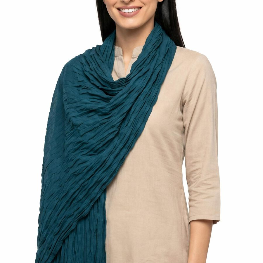 Women's Blue Solid Dupatta, Mid Blue, large
