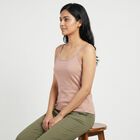 Women's Brown Cotton Scoop Neck Camisole Slip, भूरा, small