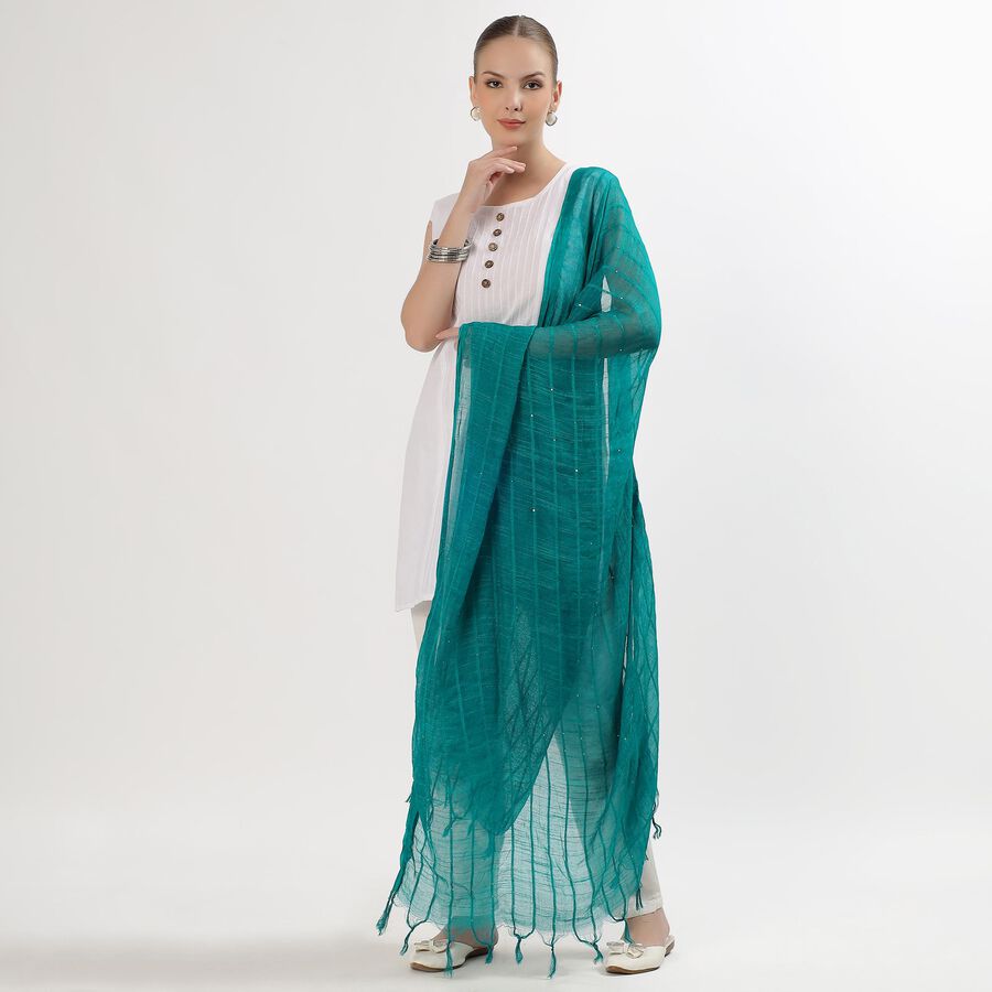 Women's Vibrant Green Striped Dupatta, Dark Green, large image number null