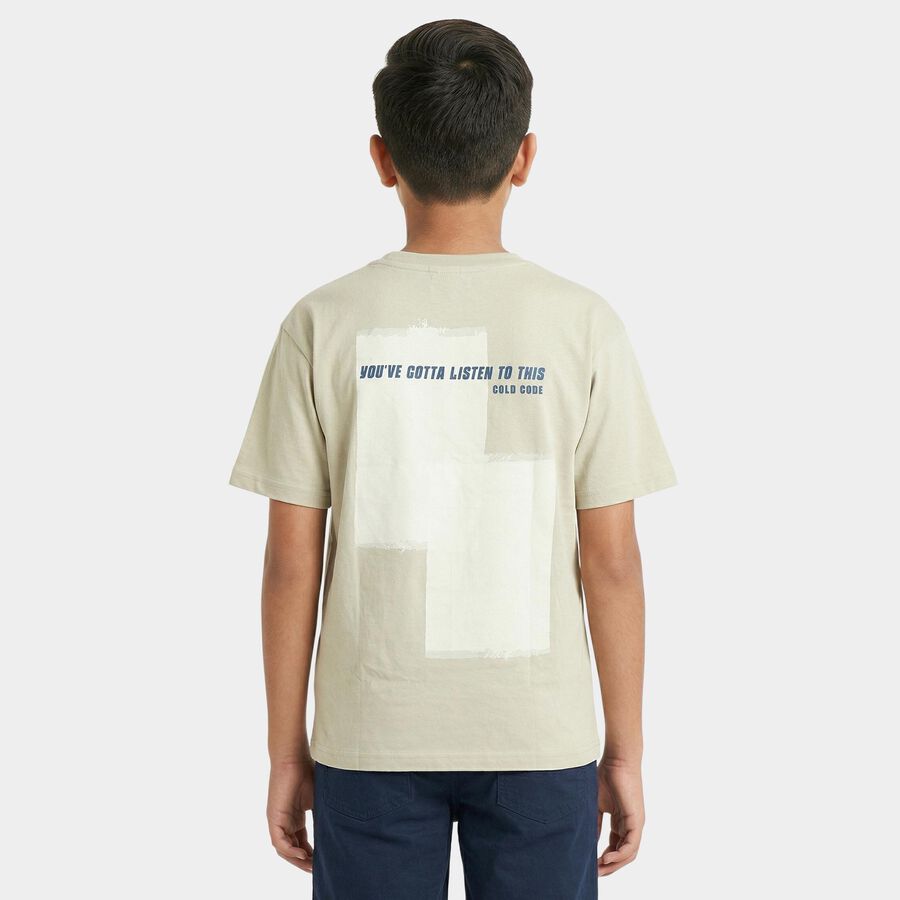 Boys Grey Round Neck Casual Boys T-Shirt, हल्का ग्रे, large