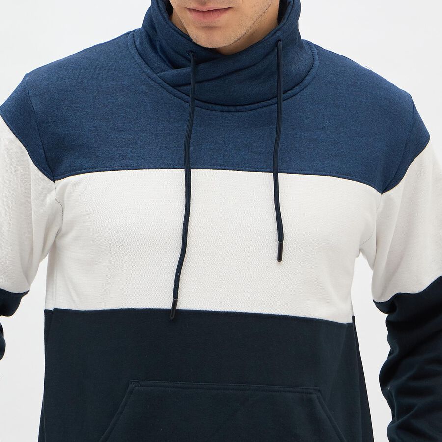 Men's Navy Blue and White High Neck Casual Sweatshirt, Light Blue, large image number null