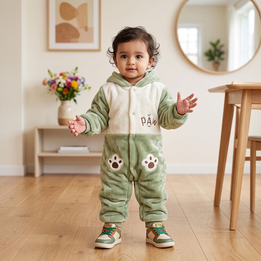 Infants' Olive Green Hooded Embroidered Baba Suit, Olive, large