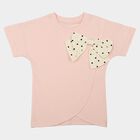 Girls Pink Cotton Round Neck Regular T-Shirt, Light Pink, small