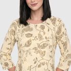 Women's Off White Round Neck Floral Printed Straight Kurti, Off White, small