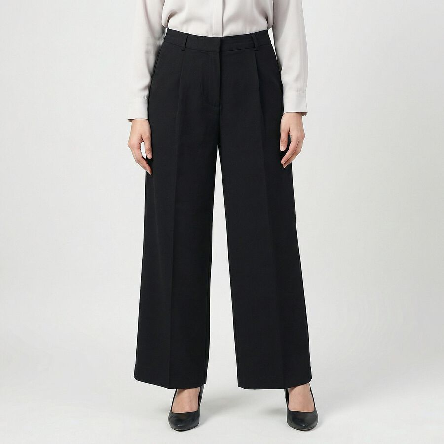 Women's Black Wide-Leg Trousers, काला, large