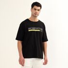 Men's Smoky Graphite Black Cotton Round Neck Streetwear T-Shirt, Black, small