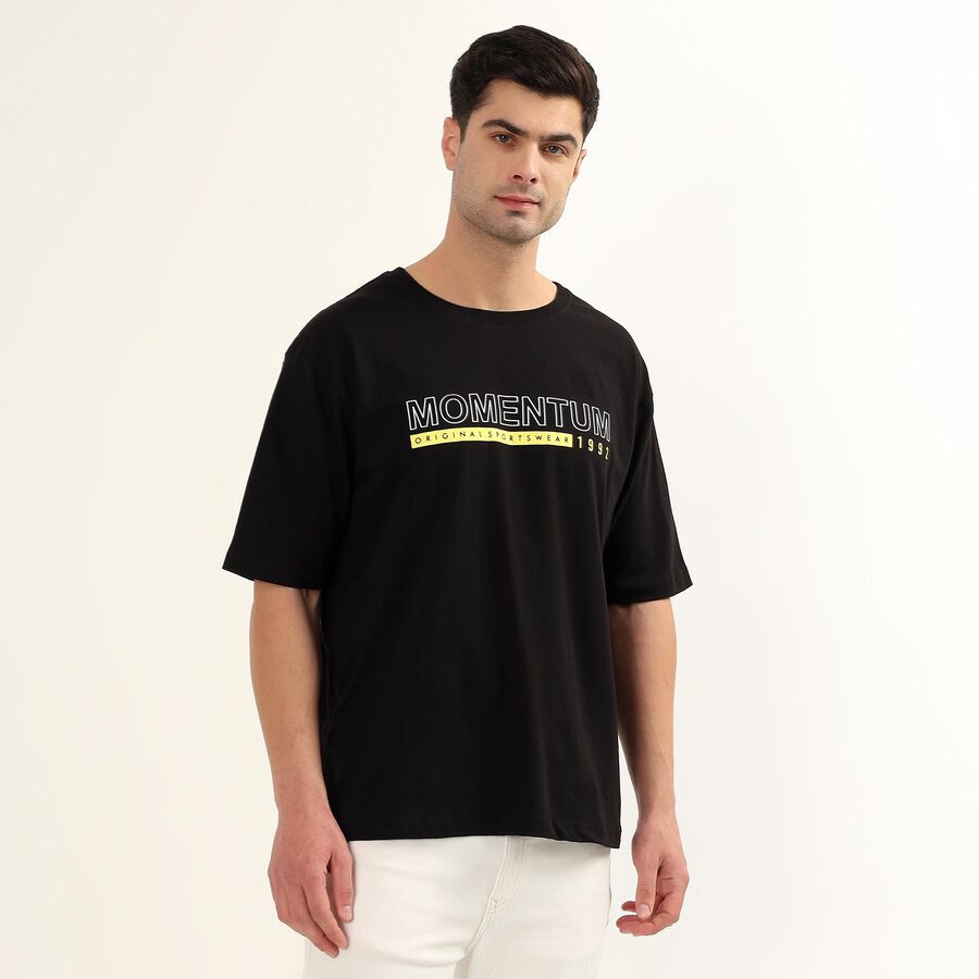 Men's Smoky Graphite Black Cotton Round Neck Streetwear T-Shirt, Black, large