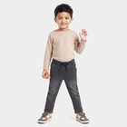 Boys Grey Straight Fit Drawstring Waist Jeans, हल्का ग्रे, small